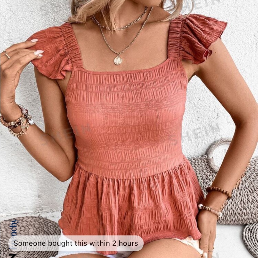 SHEIN Frenchy Tie Backless Ruffle Trim Peplum Blouse New Without Tags Medium